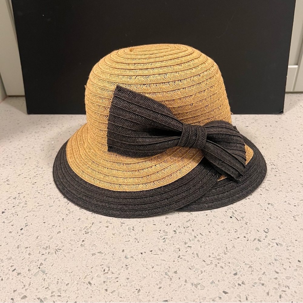 NWOT SUN 'N' SAND Overlapping Brim UPF 50+ Bow Adjustable Straw Hat Raffia